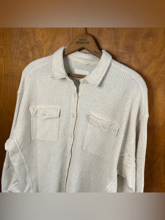 Aerie LumberJane Waffle Knit Shirt Oversized Henley Button Up Top Shacket Y2K S - Picture 3 of 11